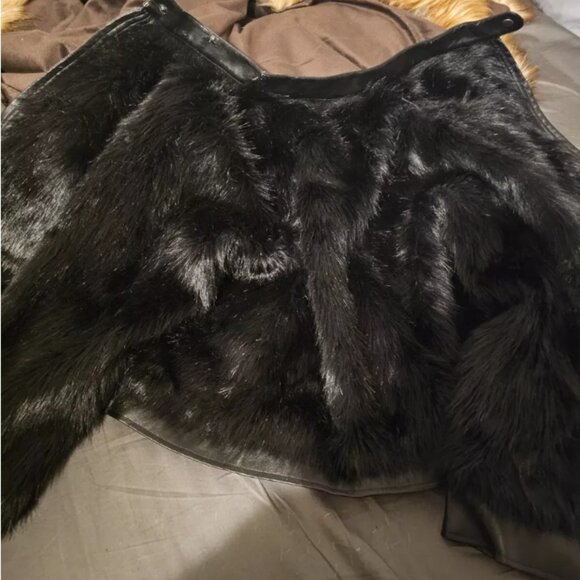 G by Giuliana Rancic 1X Zippered Black Faux Fox Fur and Faux Leather Moto Jacket - Picture 3 of 8